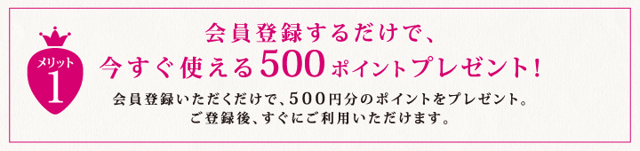 会員登録するだけで今すぐ使える500ポイントプレゼント